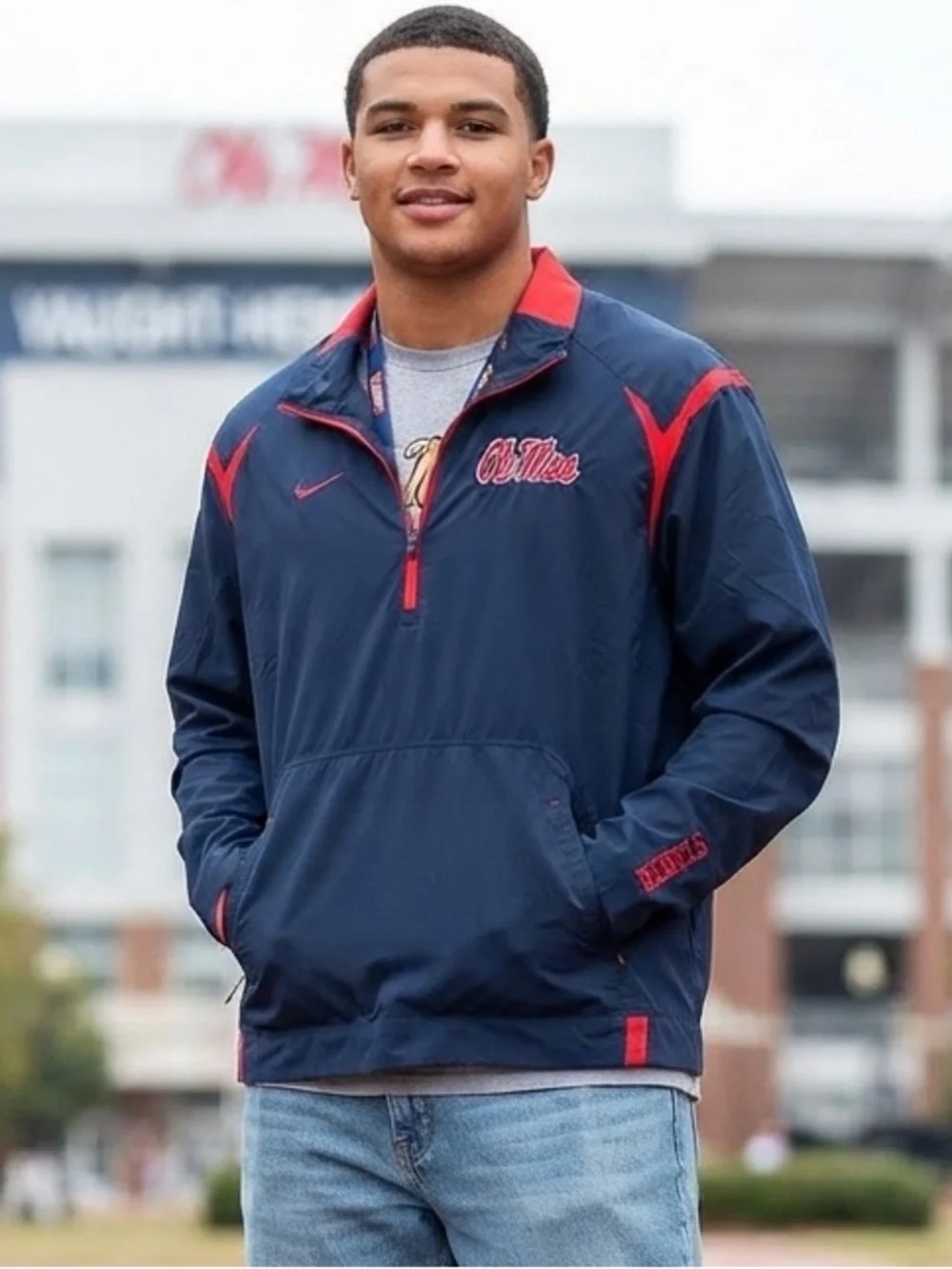 Nike OLE MISS REBELS Windbreaker Anorak Jacket 1/2 Zip Pullover L